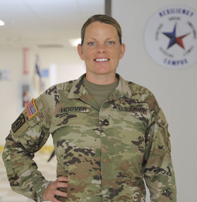 Sgt. 1st Class Amanda Hoover, deputy commandant of the People First Center, poses for a photo Sep. 27, 2021, Fort Hood, Texas. The center is set to open October 4, 2021 for a pilot. (U.S. Army photo by Sgt. Melissa N. Lessard)