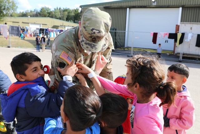 Sgt. 1st Class Aaron Shaw, Kronos Troop, 2nd Calvary Regiment is part of the joint security force at Rhine Ordnance Barracks in Kaiserslautern, Germany during Operation Allies Welcome. Security forces include MPs and engineers from 18th MP Brigade...
