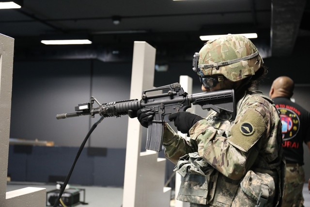 Spc. Nhien Nguyen, assigned to the 35th Combat Sustainment Support Battalion, competes in the weapons lane portion of the unit’s first ever battalion-level “Best Warrior” competition Sept. 28 at Sagami General Depot, Japan.