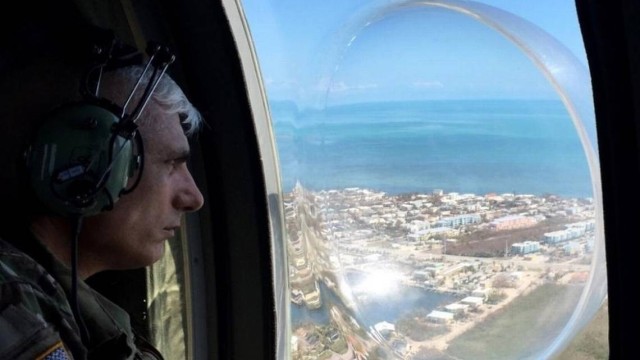 Florida National Guard, then- Brig. Gen. Rafael “Ralph” Ribas looking down on Key West from a helicopter after Hurricane Irma. 