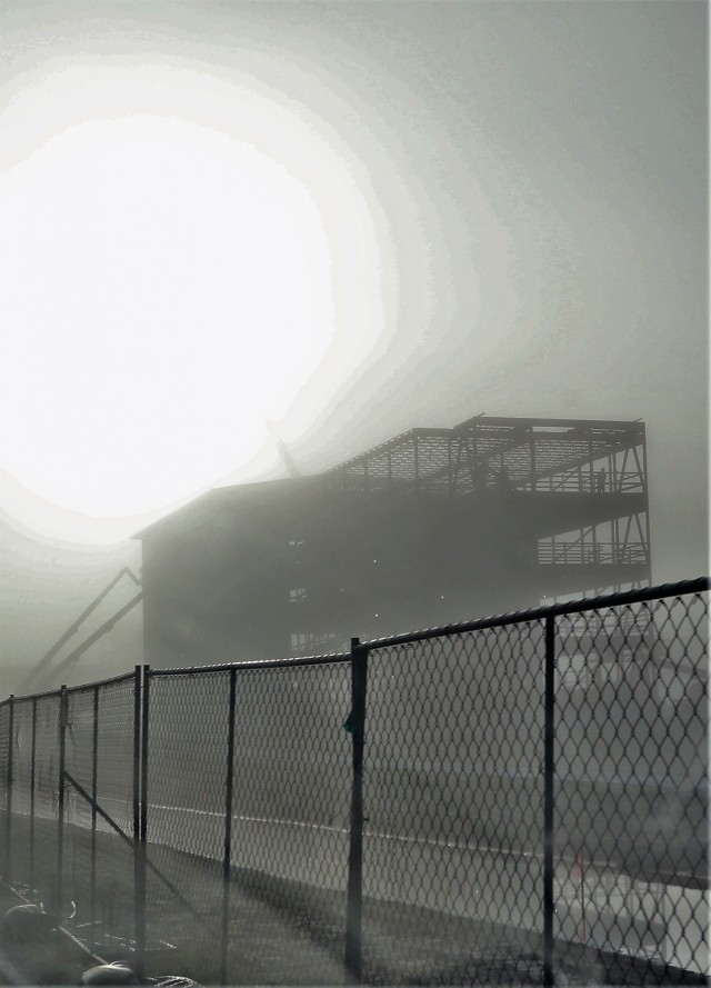 Infrastructure work is shown Aug. 30, 2021, in the 1600 block of the cantonment area at Fort McCoy, Wis., on a foggy morning for a second transient-training troops barracks project. The second barracks $18.8 million barracks project was awarded to...