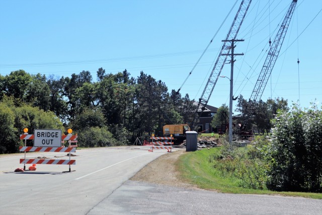 Construction operations are shown at a bridge area on Fort McCoy’s South J Street on Sept. 23, 2021, so a new bridge can built on the street. The street is closed from Aug. 23 through Oct. 29, 2021, from South 8th Avenue to South 9th Avenue for...