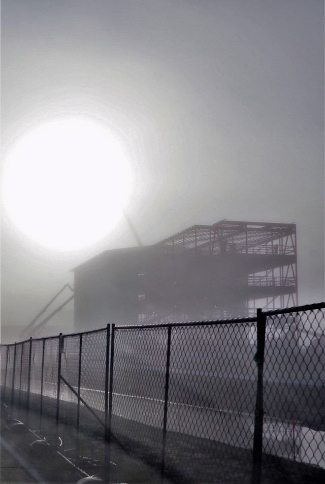 Infrastructure work is shown Aug. 30, 2021, in the 1600 block of the cantonment area at Fort McCoy, Wis., on a foggy morning for a second transient-training troops barracks project. The second barracks $18.8 million barracks project was awarded to...
