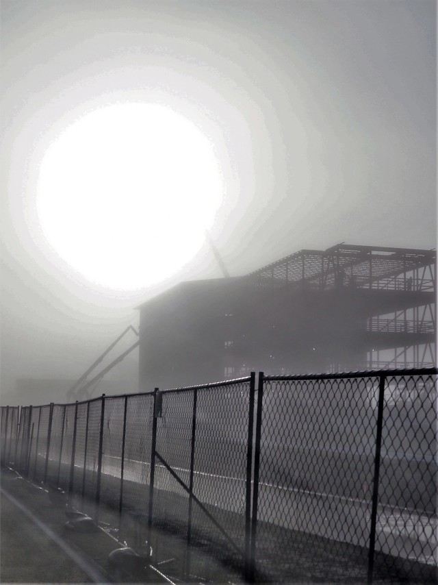 Infrastructure work is shown Aug. 30, 2021, in the 1600 block of the cantonment area at Fort McCoy, Wis., on a foggy morning for a second transient-training troops barracks project. The second barracks $18.8 million barracks project was awarded to...