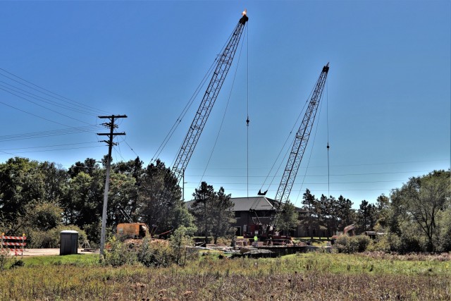 Construction operations are shown at a bridge area on Fort McCoy’s South J Street on Sept. 23, 2021, so a new bridge can built on the street. The street is closed from Aug. 23 through Oct. 29, 2021, from South 8th Avenue to South 9th Avenue for...
