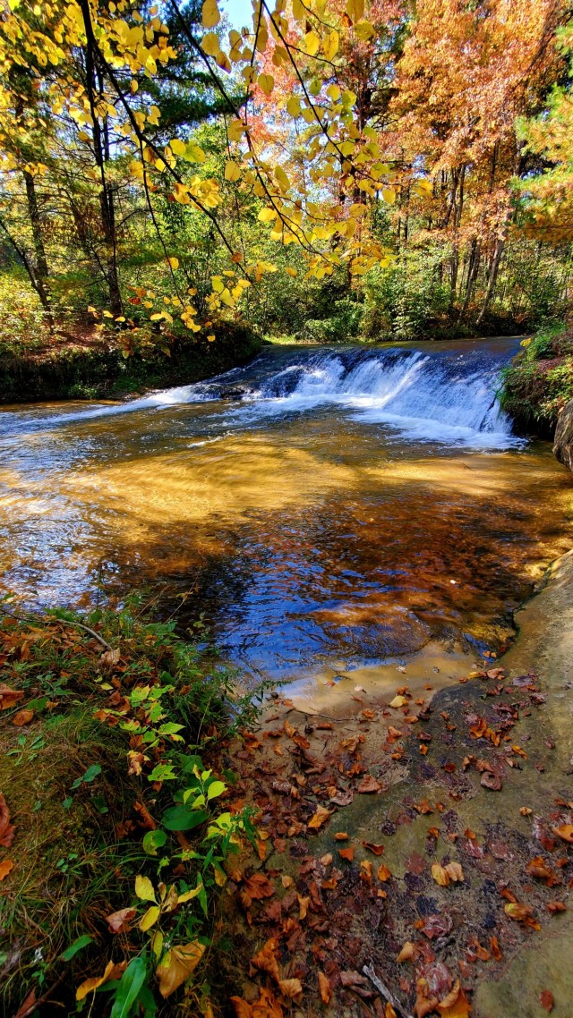 A scene of Trout Falls on the La Crosse River in the Pine View Recreation Area is shown with fall colors Sept. 30, 2021, at Fort McCoy, Wis. The recreation area includes acres of publicly accessible land with hiking trails, Pine View Campground, Whitetail Ridge Ski Area, and Sportsman’s Range. Pine View Recreation Area offers four-season, year-round activities to include camping, hiking, fishing, and more. See more about the area at https://mccoy.armymwr.com/categories/outdoor-recreation. (U.S. Army Photo by Scott T. Sturkol, Public Affairs Office, Fort McCoy, Wis.)