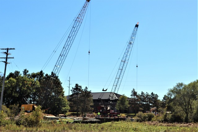 Construction operations are shown at a bridge area on Fort McCoy’s South J Street on Sept. 23, 2021, so a new bridge can built on the street. The street is closed from Aug. 23 through Oct. 29, 2021, from South 8th Avenue to South 9th Avenue for...
