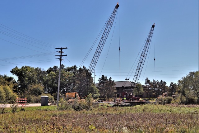 Construction operations are shown at a bridge area on Fort McCoy’s South J Street on Sept. 23, 2021, so a new bridge can built on the street. The street is closed from Aug. 23 through Oct. 29, 2021, from South 8th Avenue to South 9th Avenue for...