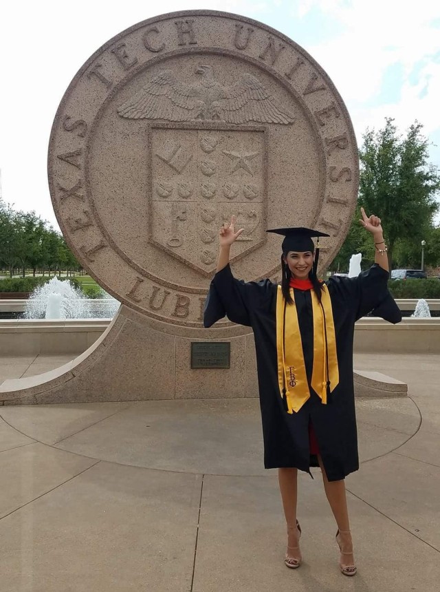 U.S. Army Corps of Engineers, Kansas City District, River Engineer Gladys Figueroa Toro celebrates her graduation from Texas Tech University with a master's degree in Water Resources and emphasis in Geographic Information Systems in 2018.