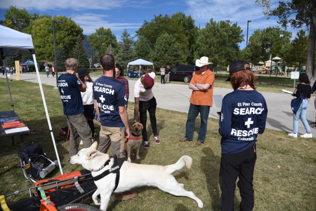 El Paso County’s Search and Rescue team showed up for 1st Space Brigade’s Safety Day - an informative, informal morning filled with booths and displays designed to keep Soldiers and their loved ones safe. With potentially dangerous cold weather right around the corner, and a long holiday weekend in sight, the brigade chooses this day every year to address common safety issues. (Photo by Sgt. 1st Class Aaron Rognstad/RELEASED)