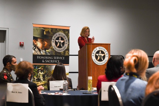 Army Secretary Christine E. Wormuth speaks during an Army Women’s Foundation leadership symposium during the Association of the U.S. Army Annual Meeting and Exposition in Washington, D.C., Oct. 11, 2021.