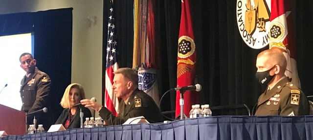 Army senior leaders speak during a Family Forum at AUSA 2021.