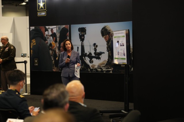 The Army Rapid Capabilities and Critical Technologies Office led a Warrior’s Corner presentation on Monday, Oct. 11, during the opening day of the Association of the United States Army’s Annual Meeting and Symposium. Ms. Marcia Holmes, Deputy Director RCCTO, discussed current and future plans for the organizations strategic efforts. 