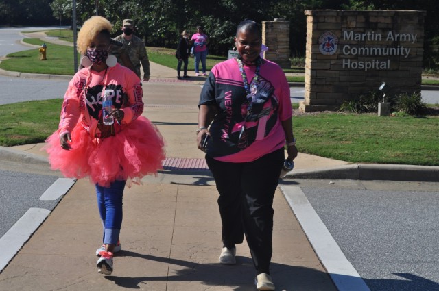 Martin Army Community Hospital decked out in pink and observed National Mammography Day by walking a mile to raise awareness of Breast Cancer.