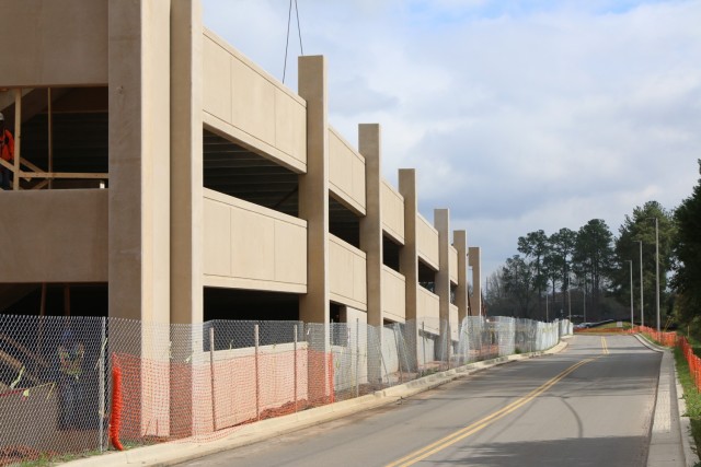 The original parking deck, as pictured below in March 2019, at the William Jennings Bryan Dorn Veterans Affairs Medical Center did not have enough parking spaces to accommodate the facility’s growth in visitors and staff. (U.S. Army photo by...