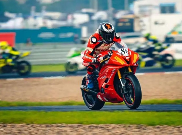 &#34;Reese&#34; Evans on the rain-soaked track in the Czech Republic on his way to securing the 2021 European Supersport Championship.