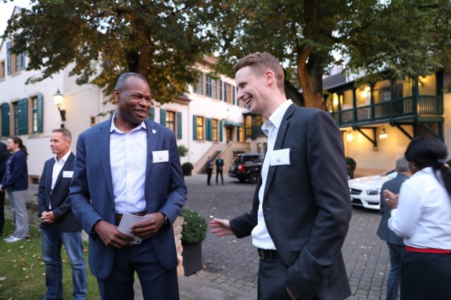 (l to r) 21st Theater Sustainment Command Commanding General, Major General James Smith and Lt. Cmdr. Rich Thomas (United Kingdom) joined nearly 40 host nation support professionals representing 15 nations at the National Territorial Commanders...
