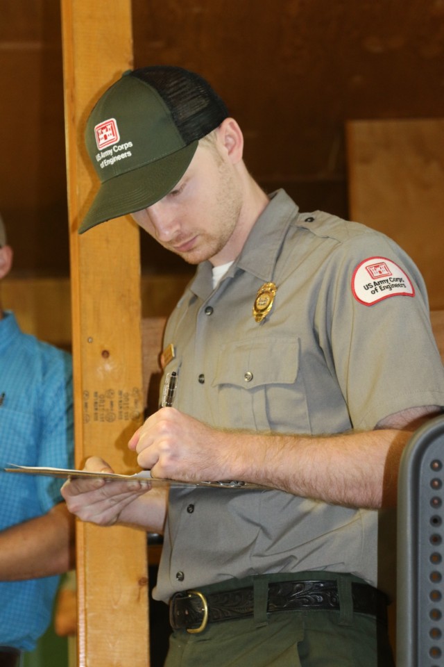 Hugo Lake Park Ranger, Tommy Kuffler, charts out the hunting area in conjunction with safety protocol during the pre hunt safety meeting. The hunt is held annually in conjunction with the Oklahoma Department of Wildlife's hunt.  Harvesting the...