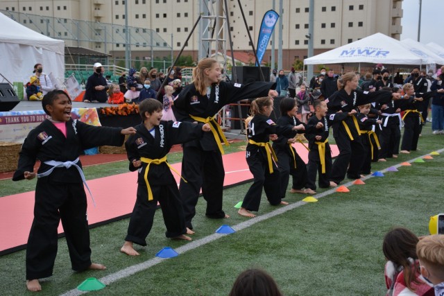 Students from the Child and Youth Services Schools of Knowledge, Inspiration, Exploration and Skills program perform a Hapkido demonstration for the Camp Humphreys community during the Humphreys Festival Oct. 16, 2021. Service members, Families...