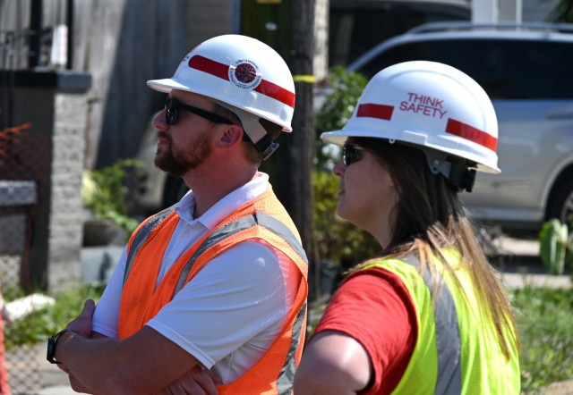 Tony Jones, left, U.S. Army Corps of Engineers, St. Louis District construction chief and Hurricane Ida resident engineer, and Sarah Futrell, U.S. Army Corps of Engineers, St. Louis District and Hurricane Ida safety and occupational health...