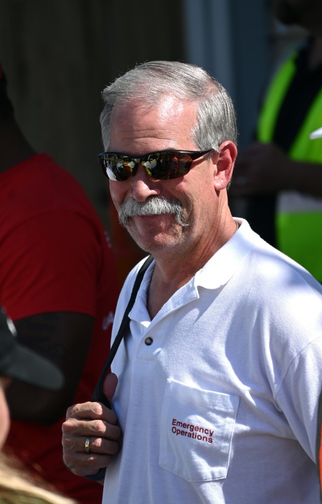 Keith McMullen, U.S. Army Corps of Engineers, St. Louis District regulatory supervisor and Hurricane Ida Operation Blue Roof action officer, monitors temporary roof repairs in New Orleans Oct. 19. To date, the St. Louis District temporary roofing...