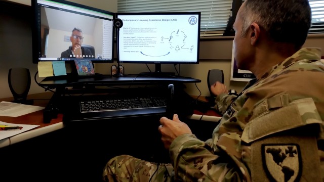 U.S. Army Lt. Col. Eduardo J. Larumbe and Maj. Assad A. Raza participate on the Contemporary Learning Experience Design distance learning training. Offered by the Mission Support Center of Excellence (MSCoE), G-3 Academics, Learning Experience Lab Community, the course takes a student centric approach which takes into account students and their unique needs to better facilitate learning. The course took place from Oct 18 to the 22.