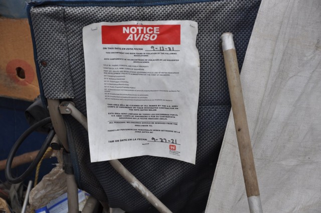 Notices like this one are posted in the affected cleanup zone two weeks before work began. During the 14-day interim, LA County social services and the VA swept the 120 acres, offering services to the unhoused. The U.S. Army Corps of Engineers Los...