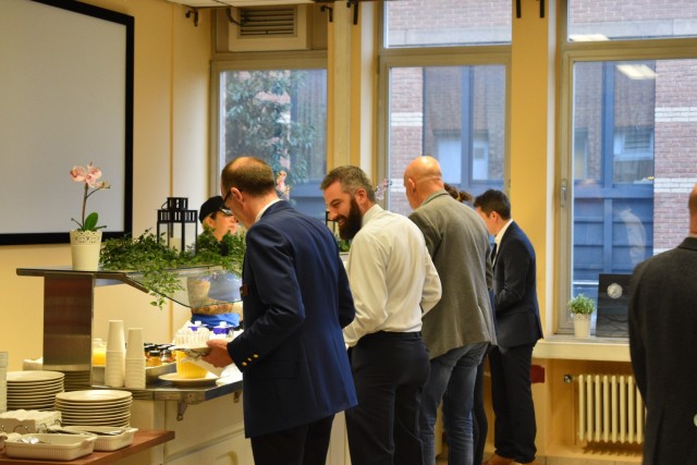Members of U.S. Army law enforcement and host nation civilian and military law enforcement gather at the 3 Star Restaurant for breakfast and camaraderie at U.S. Army Garrison Benelux - Brussels Oct. 20 in Zaventem, Belgium. (U.S. Army photo by...