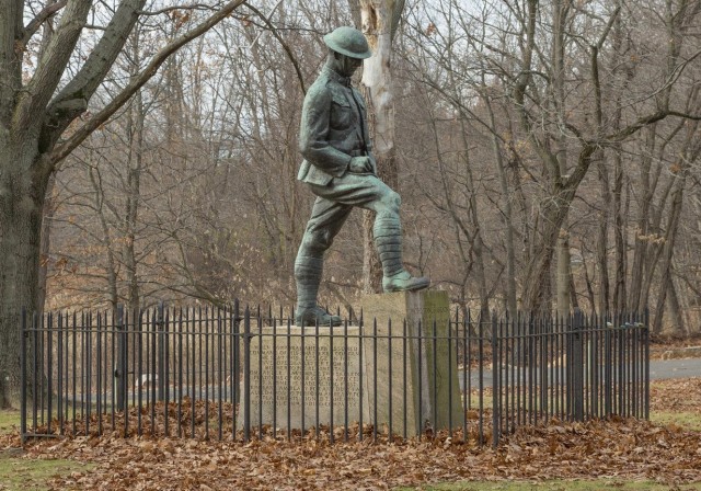 An image of the Cpl. Timothy Ahearn Memorial Statue at the West River Memorial Park in New Haven, Connecticut. (Courtesy of the Office of the State Historian, Connecticut State Library)
