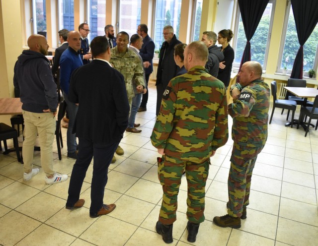 Members of U.S. Army law enforcement and host nation civilian and military law enforcement gather at the 3 Star Restaurant for breakfast and camaraderie at U.S. Army Garrison Benelux - Brussels Oct. 20 in Zaventem, Belgium. (U.S. Army photo by...
