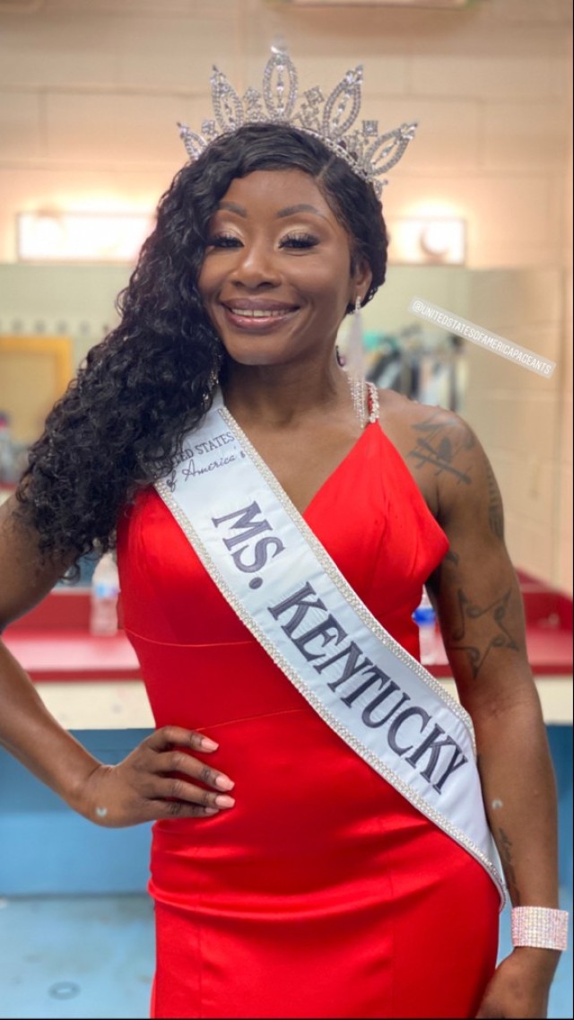 Master Sgt. Diana Layne, unit supply specialist, 1st Theater Sustainment Command, sports her crown and sash at the 2022 United States of America pageant held in Tifton, Georgia, Oct. 24, 2021. Layne was born and raised in Trinidad and Tobago until age 14 when she moved to Brooklyn where she graduated third in her high school class. She has served in the Army for 21 years.