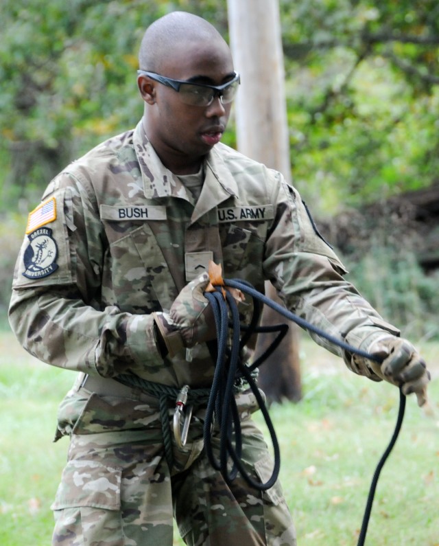 Cadet Madison Bush, Drexel University Reserve Officers' Training Corps, competes in the 2nd Brigade Ranger Challenge Competition held Oct. 22-24 on Joint Base McGuire-Dix-Lakehurst, New Jersey. Ranger Challenge is designed to test cadets’ mental...