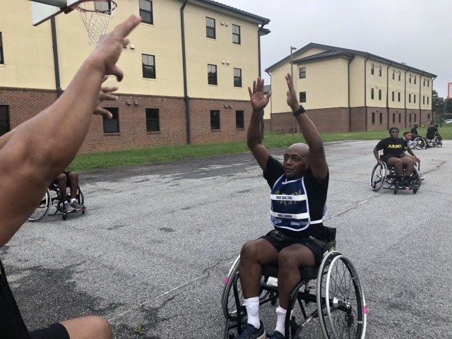 Recovering Soldiers at the Fort Benning Soldier Recovery Unit in Georgia participated in a wheelchair basketball program this past summer. (Photo courtesy of Annalise Doyle)