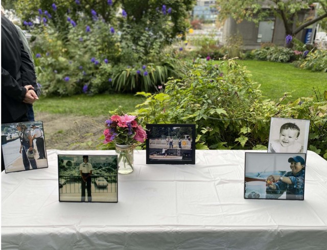 Photo of table with photos of Victoria &#34;Vickie&#34; Shepard