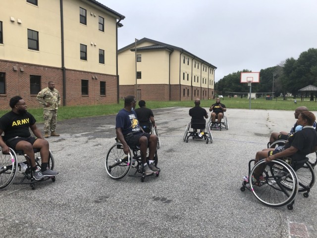 Recovering Soldiers at the Fort Benning Soldier Recovery Unit in Georgia participated in a wheelchair basketball program this past summer. (Photo courtesy of Annalise Doyle)