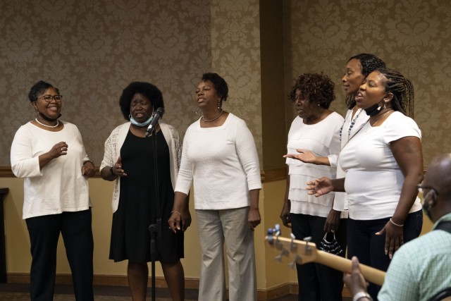 Members of the Daniel Circle Choir sing during the 2021 Ministry Volunteer Appreciation Luncheon held Oct. 22 at the NCO Club on post.