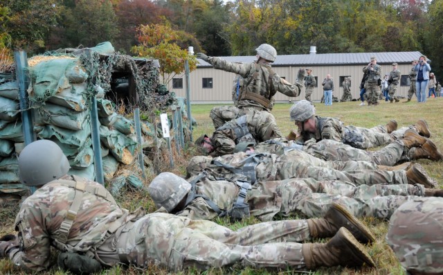 Reserve Officers' Training Corps cadets from Drexel University grapple with the Grenade Assault Course during this year’s 2nd Brigade Ranger Challenge Competition held Oct. 22-24 at various training areas on Joint Base McGuire-Dix-Lakehurst, New...