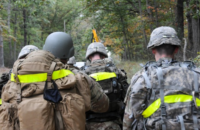 Reserve Officers' Training Corps cadets from Drexel University march to their next event during this year’s 2nd Brigade Ranger Challenge Competition held Oct. 22-24 at various training areas on Joint Base McGuire-Dix-Lakehurst, New Jersey. Ranger Challenge is designed to test cadets’ mental and physical toughness, and to develop leadership while fostering teamwork and esprit-de-corps as teams participate in a series of graded events. (U.S. Army photo by Mr. Shawn Morris, 99th Readiness Division Public Affairs)