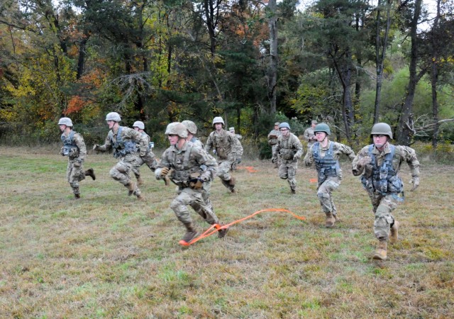 Reserve Officers' Training Corps cadets from schools throughout the northeastern United States compete in this year’s 2nd Brigade Ranger Challenge Competition held Oct. 22-24 at various training areas on Joint Base McGuire-Dix-Lakehurst, New Jersey. Ranger Challenge is designed to test cadets’ mental and physical toughness, and to develop leadership while fostering teamwork and esprit-de-corps as teams participate in a series of graded events. (U.S. Army photo by Mr. Shawn Morris, 99th Readiness Division Public Affairs)