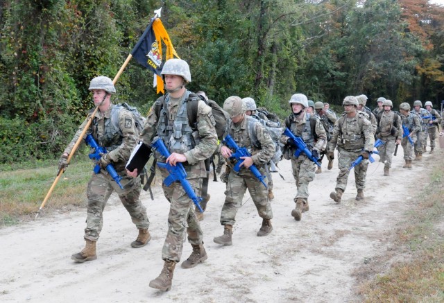 Reserve Officers' Training Corps cadets from Drexel University march to their next event during this year’s 2nd Brigade Ranger Challenge Competition held Oct. 22-24 at various training areas on Joint Base McGuire-Dix-Lakehurst, New Jersey....