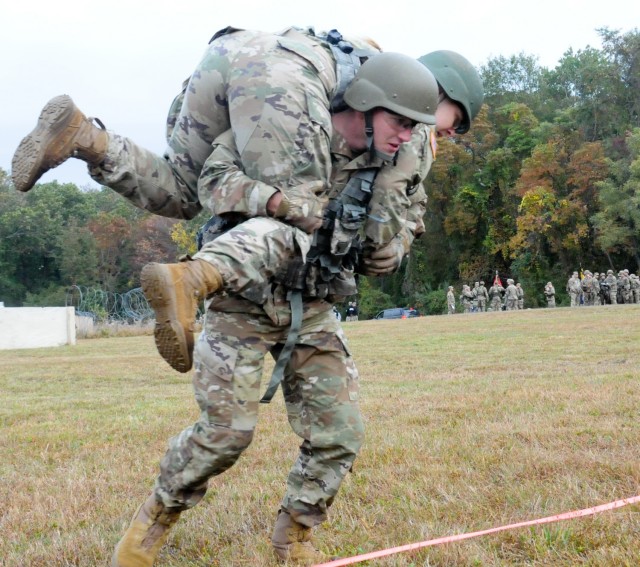 Cadet Ryan Ott, Drexel University Reserve Officers' Training Corps, competes in the 2nd Brigade Ranger Challenge Competition held Oct. 22-24 on Joint Base McGuire-Dix-Lakehurst, New Jersey. Ranger Challenge is designed to test cadets’ mental and physical toughness, and to develop leadership while fostering teamwork and esprit-de-corps as teams participate in a series of graded events. (U.S. Army photo by Mr. Shawn Morris, 99th Readiness Division Public Affairs)