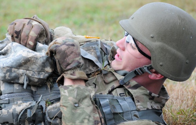 Reserve Officers' Training Corps cadets from Drexel University grapple with the Grenade Assault Course during this year’s 2nd Brigade Ranger Challenge Competition held Oct. 22-24 at various training areas on Joint Base McGuire-Dix-Lakehurst, New...