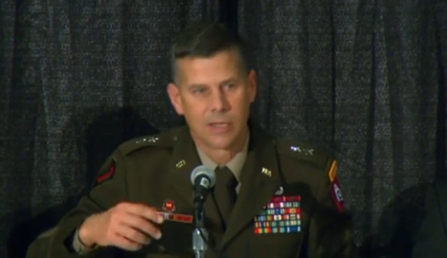 Maj. Gen. Bob Whittle, U.S. Army North deputy commander., discusses how Army commands worked with state and federal organizations to combat and defend against the coronavirus pandemic during an Association of the U.S. Army Annual Meeting and Exposition on Oct. 13, 2021. 

