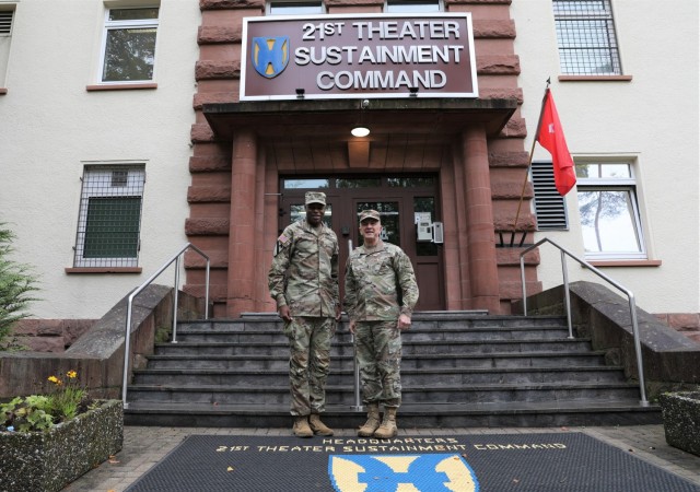 Maj. Gen. Thomas Solhjem, U.S. Army Chief of Chaplain (right) visits Maj. Gen. James Smith, Commanding General (left) from 21st Theater Sustainment Command  Oct. 19, in Kaiserslautern, Germany, to introduce and discuss the Spiritual Readiness...