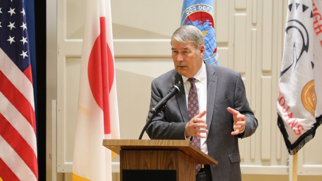 Mr. Thomas Brady, the Director of the Department of Defense Education Activity (DoDEA), speaks at the Zama Middle High School ribbon cutting event. The Nov. 1, 2021 ceremony represented the end of a four-year odyssey to renovate and modernize...