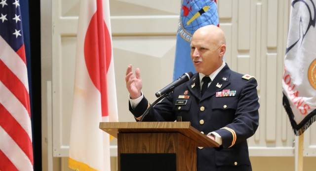 Col. Gary S. Bonham, U.S. Army Corps of Engineers- Japan Engineer District commander, speaks at the Zama Middle High School ribbon cutting event. The Nov. 1, 2021 ceremony represented the end of a four-year odyssey to renovate and modernize three...