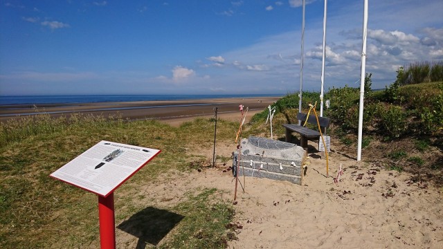 Charles Shay Indian Memorial on Omaha Beach, Normandy, France in 2017.