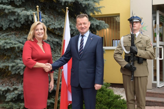 Secretary of the Army Christine Wormuth meets Polish Minister of Defense Mariusz Błaszczak in Warsaw, Poland Oct. 28, 2021. Her visit reinforces the U.S. and Polish shared commitment to NATO's defense and deterrence mission. (U.S. Army photo by Staff Sgt. Keisha Brown)