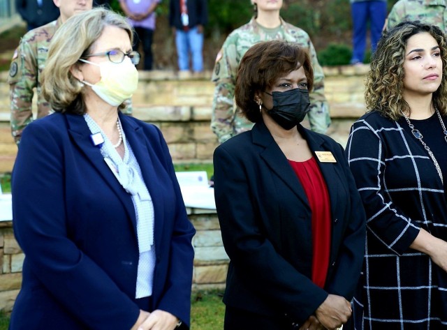 St. Francis CEO Melody Trimble and Sen. Raphael Warnock SW Outreach Director Brenda Williams attend the DHA Southwest Georgia Market Establishment ceremony at BMACH, November 2.

U.S. Army photo by Steve Stanley