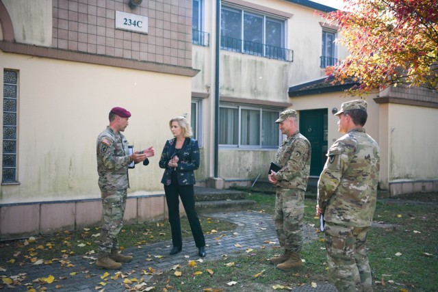 Secretary of the Army Christine Wormuth visits the Army&#39;s current largest housing investment with USAREUR-AF Commander Gen. Christopher Cavoli, SETAF-AF Commander Maj. Gen. Andrew Rohling, and USAG Italy Commander Col. Matthew Gomlak in Vicenza, Italy Oct. 29, 2021. The $373 million Army Family Housing Construction venture will provide a total of 478 homes across two installations, almost doubling the current 249 homes. (U.S. Army photo by Maria Cavins)